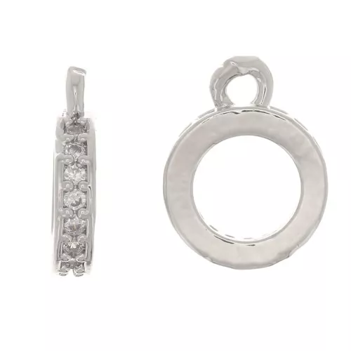 9.5x7mm Charm hollowed out circle with zirconium oxide - Rhodium - Crystal x1