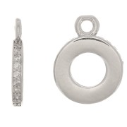 12x9.5mm Charm hollowed out circle with zirconium oxide - Rhodium - Crystal x1