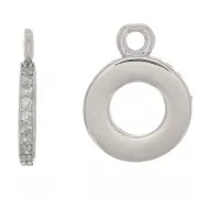 12x9.5mm Charm hollowed out circle with zirconium oxide - Rhodium - Crystal x1