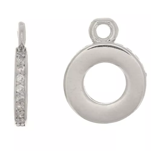 12x9.5mm Charm hollowed out circle with zirconium oxide - Rhodium - Crystal x1