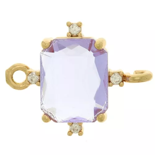 17x14mm Rectangle connector with Zircon - Gold Tone - Purple - Crystal x1
