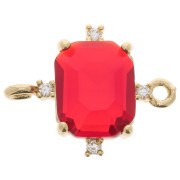17x14mm Rectangle connector with Zircon - Gold Tone - Red - Crystal x1