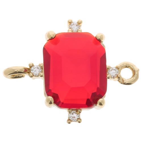 17x14mm Rectangle connector with Zircon - Gold Tone - Red - Crystal x1