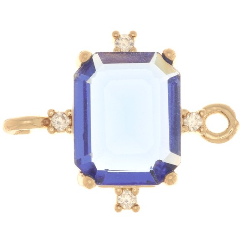 17x14mm Rectangle spacer with Zircon - Gold Tone - Saphir - Crystal x1