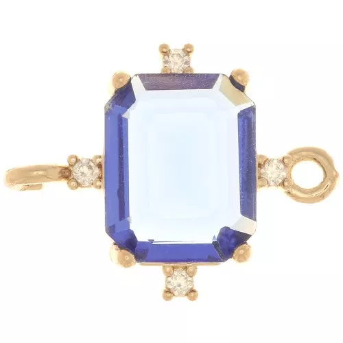 17x14mm Rectangle spacer with Zircon - Gold Tone - Saphir - Crystal x1