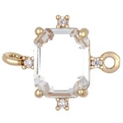 Rectangular Glass Spacer with CZ, 17x14 mm - Gold - Crystal x1