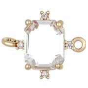 Rectangular Glass Spacer with CZ, 17x14 mm - Gold - Crystal x1