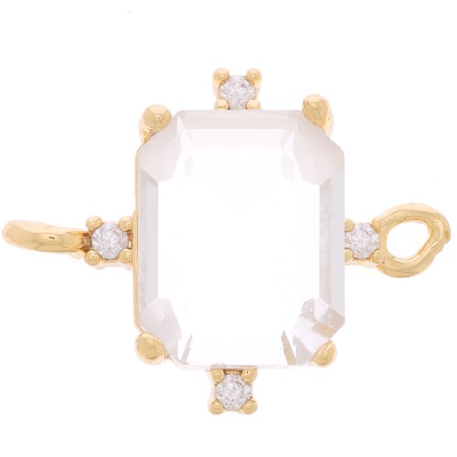 17x14mm Rectangle connector with Zircon - Gold Tone - Crystal x1
