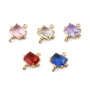 Rectangular Glass Spacer with CZ, 17x14 mm - Gold - Crystal x1