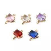Rectangular Glass Spacer with CZ, 17x14 mm - Gold - Crystal x1