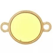11mm Round epoxy resin connector - stained glass - Fine gold Plated - Yellow x1