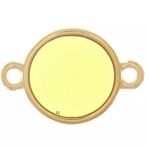 11mm Round epoxy resin connector - stained glass - Fine gold Plated - Yellow x1