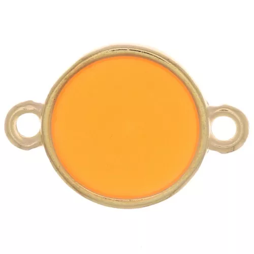 11mm Round epoxy resin connector - stained glass - Fine gold Plated - Orange x1