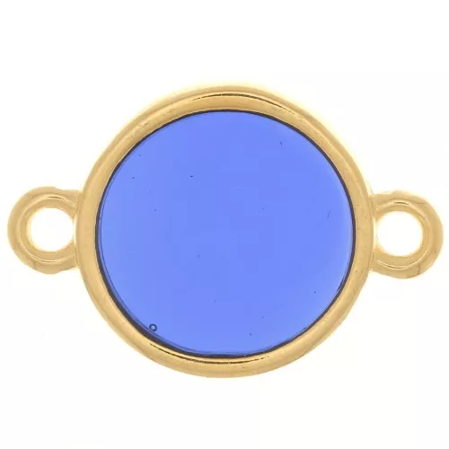 11mm Round epoxy resin connector - stained glass - Fine gold Plated - Cobalt x1