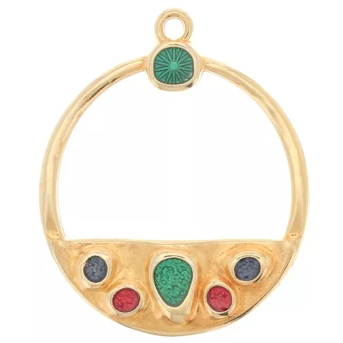 42.5x35mm Round pendant and epoxy resin - Fine Gold plated - Multicolored x1