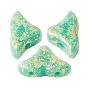 6x10mm Glass beads Hélios® by Puca® - Opaque Green Turquoise Gold Splash x10g