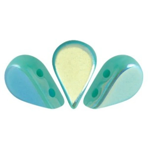 5x8mm Glass beads Amos® by Puca® - Opaque Green Turquoise AB x10g