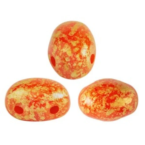 7x5mm Glass beads Samos® by Puca® - Opaque Light Coral Gold Splash x10g