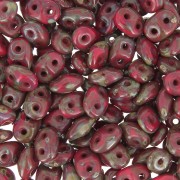 SuperDuo 2.5x5mm Opaque Red Silver Picasso x10g