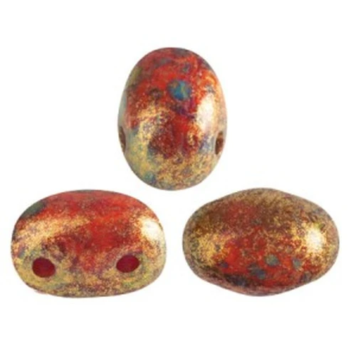 7x5mm Glass beads Samos® by Puca® - Opaque Light Coral Gold Spotted x10g