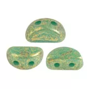 6x3mm Glass beads Kos® by Puca® - Opaque Green Turquoise Gold Spotted x10g