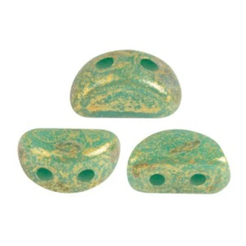 6x3mm Glass beads Kos® by Puca® - Opaque Green Turquoise Gold Spotted x10g