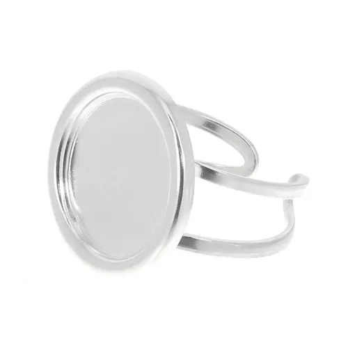 Adjustable Ring for 15mm cabochon - Silver Tone x1