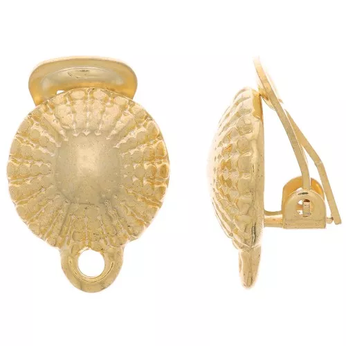 16x13mm Half-ball textured Ear clips with closed ring - Fine gold plated x2