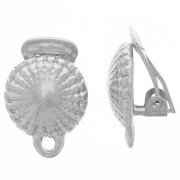 16x13mm Half-ball textured Ear clips with closed ring - Rhodium Tone x2