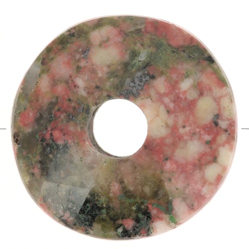 12mm faceted Donut bead - gemstone - Unakite x1