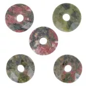 12mm faceted Donut bead - gemstone - Unakite x1