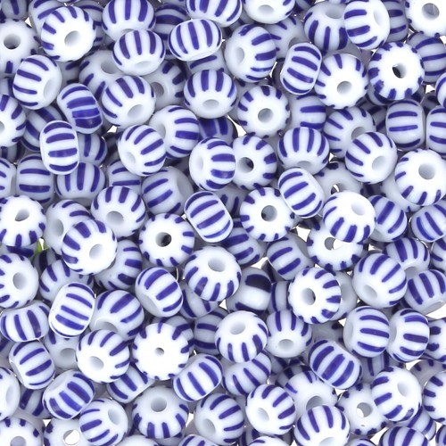 Preciosa Striped Seed Beads, 8/0, 3 mm - White - Blue, 20 g