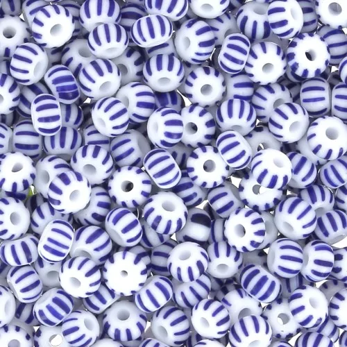 Preciosa Striped Seed Beads, 8/0, 3 mm - White - Blue, 20 g