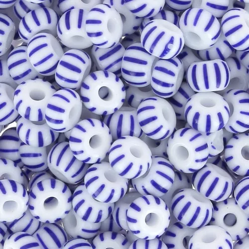 Preciosa Striped Seed Beads, 6/0, 4 mm - Blue - White, 20 g