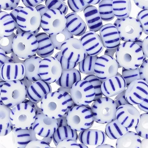 Preciosa Striped Seed Beads, 4/0, 5.1 mm - White - Blue, 20 g