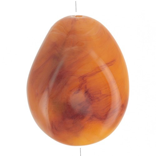 Flat irregular bead 25x20 mm in translucent resin - Apricot marbled x1