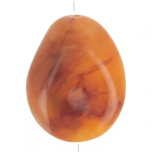 Flat irregular bead 25x20 mm in translucent resin - Apricot marbled x1