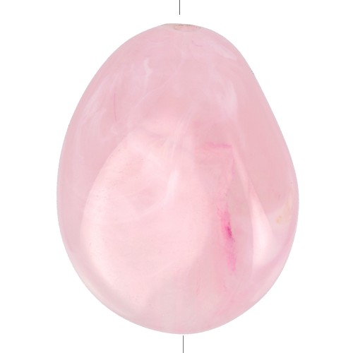 Flat irregular bead 25x20 mm in translucent resin - Light pink marbled x1