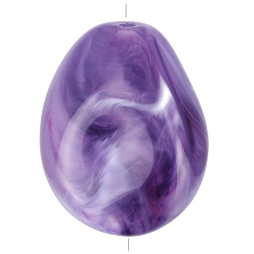 Flat irregular bead 25x20 mm in opaque resin - Violet marbled x1