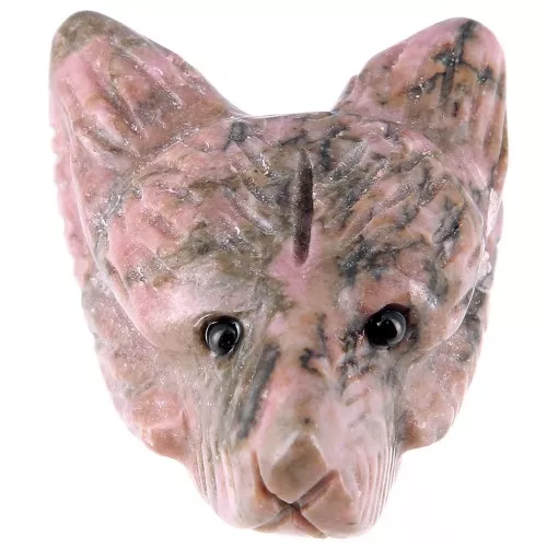 35x25mm gemstone Wolf Head Pendant - Rhodonite x1