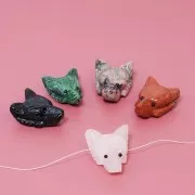 35x25mm gemstone Wolf Head Pendant - Rhodonite x1