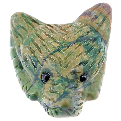 35x25mm gemstone Wolf Head Pendant - Green Jade x1