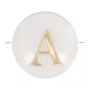8mm Mother-of-pearl Round alphabet letter bead - A - Natural - Gold Tone x1