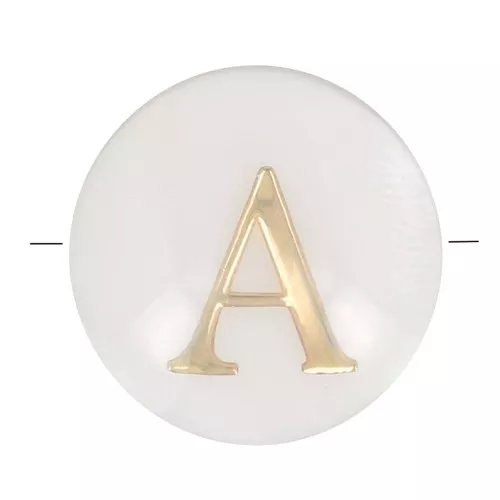 8mm Mother-of-pearl Round alphabet letter bead - A - Natural - Gold Tone x1