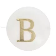 8mm Mother-of-pearl Round alphabet letter bead - B - Natural - Gold Tone x1