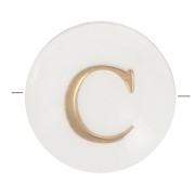 8mm Mother-of-pearl Round alphabet letter bead - C - Natural - Gold Tone x1