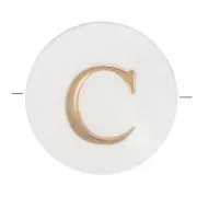 8mm Mother-of-pearl Round alphabet letter bead - C - Natural - Gold Tone x1