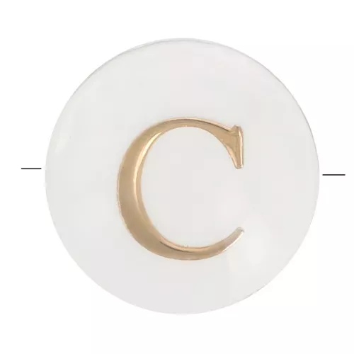8mm Mother-of-pearl Round alphabet letter bead - C - Natural - Gold Tone x1