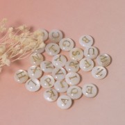 8mm Mother-of-pearl Round alphabet letter bead - C - Natural - Gold Tone x1