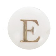 8mm Mother-of-pearl Round alphabet letter bead - E - Natural - Gold Tone x1